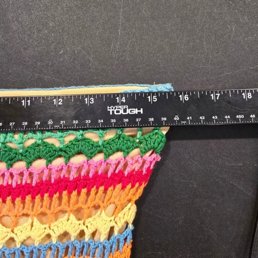 Y Apparel USA Womens Crochet Tube Dress Multicolor Striped Granny Square Lined - Picture 7 of 9